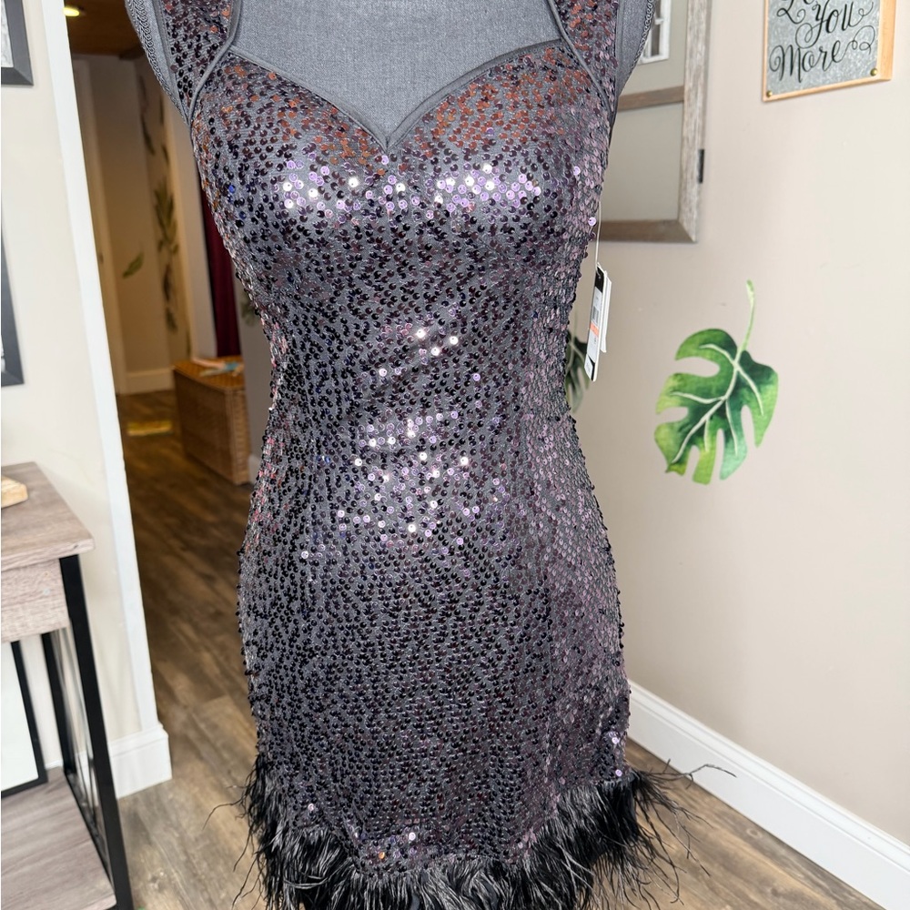 Guess Black and Purple Sequin Mini Dress